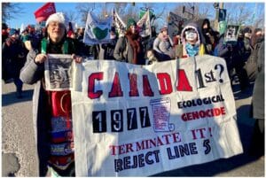 Picture from an action against Line 5 in Montréal, Canada